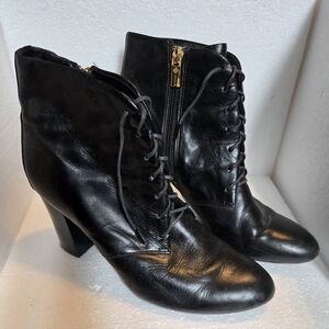 Black Leather Lace-Up Ankle Boots